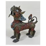 Brass Turquoise & Coral Foo-Dog Figure