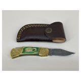 Custom Damascus Pocket Knife W/ Sheath