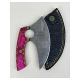 Custom Damascus Ulu Knife W/ Sheath