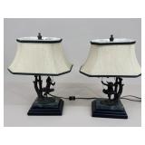 Pair Of Auguste Moreau Bronze & Marble Swing Lamps