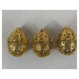 Gold Tone Filigree Eggs / 3 pc