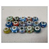 Glass & Sterling Silver Charm Beads / 16 pc