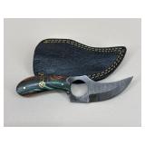 Custom Damascus Short Skinner Knife W/ Sheath