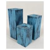 Painted Wood Block Candle Holders / 3 pc