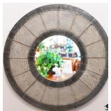 Round Mirror in a Wood and Metal Frame
