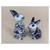 Blue & White Porcelain Bunny Figures / 2 pc