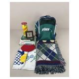 Tennis Assortment/ Balls, Books, Hat, Blanket +