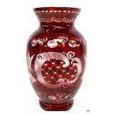 Cut-to-Clear Ruby Red Vase by Egermann Bohemian
