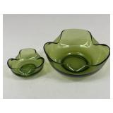 Pair Of Olive Green Glass Candy Dishes
