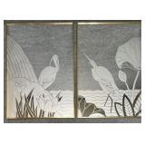 2/PC Etched Mirror Egret Scene Diptych