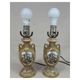Pair Of Courting Couple Porcelain Lamps