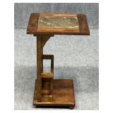 Wood & Stone Side Table W/Storage