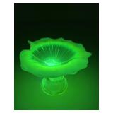 Vaseline Glass Pedestal Candy Dish