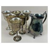 Leonard Silverplate Pitcher & Wine Glasses