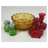 Fostoria Bowl, Shakers, & Candlestick Holder