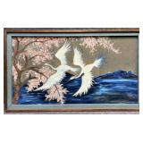 Crane Scene Original Painting on Fabric