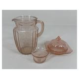 Pink Depression Glass Butter Dish, Cup, Pitcher
