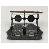 Antique Cast Iron Inkwells & Pens