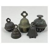 Vintage Brass Tone Bells / 5 pc