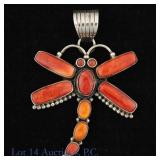 Dan Dodson Sterling Silver Coral Dragonfly Pendant