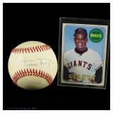 Willie Mays Signed Baseball & Card