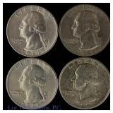 1943 - 1945 USA 90%-Silver Washington 25c (4)