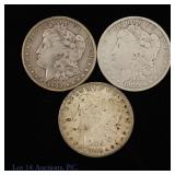 1899o, 1900o & 1902o USA Silver Morgan $1s (3)