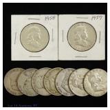 1948 - 1958 USA 90%-Silver Franklin 50c (9)