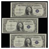 1935-E USA $1 Silver Cert. w/ Consecutive S/Ns, 3