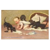 Baby & Puppies Oil Painting