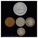1853 - 1909 USA Various Small Coins & Token (5)