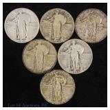 1927 - 1930 USA 90%-Silver Standing Liberty 25c, 6