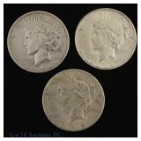 1922-S 90%-Silver Peace Dollars (3)