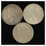 1922 & 1923 USA 90%-Silver Peace Dollars (3)