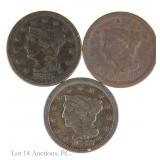 1845, 1847 & 1849 USA Braided Hair Large Cents (3)