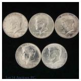1964 USA Kennedy 90%-Silv Half Dollars MOST BU (5)