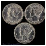 1943-D USA Silver Mercury Dimes GEM BU FSB, 3