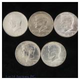 1964 USA Kennedy 90%-Silv Half Dollars MOST BU (5)