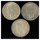 1922 P, D, S USA Silver Peace Dollars (3)