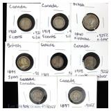 1840 - 1920 Canada & Great Britain Silver Coins, 8