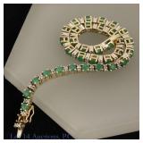 14K Y Gold Emerald Diamond Tennis Bracelet **
