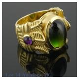 18k Y. Gold Ring Nephrite & Iolite*, Size 7.5