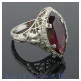 14K W Gold Garnet / Rubellite Filigree Ring