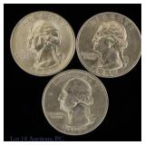 1942, 1943s & 1944 USA Silver Washington 25c (3)