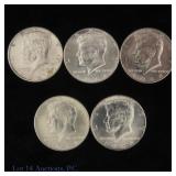 1964 USA Kennedy 90%-Silv Half Dollars MOST BU (5)