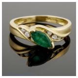 14K Y Gold Emerald Diamond Ring