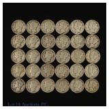 USA 90%-Silver Mercury Dimes (30)
