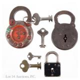 Three Vintage Padlocks With Keys