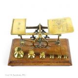 Antique Brass and Wood Postal Scale w/ Weights
