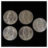 1942 - 1944 USA 90%-Silver Washington 25c CH BU, 5